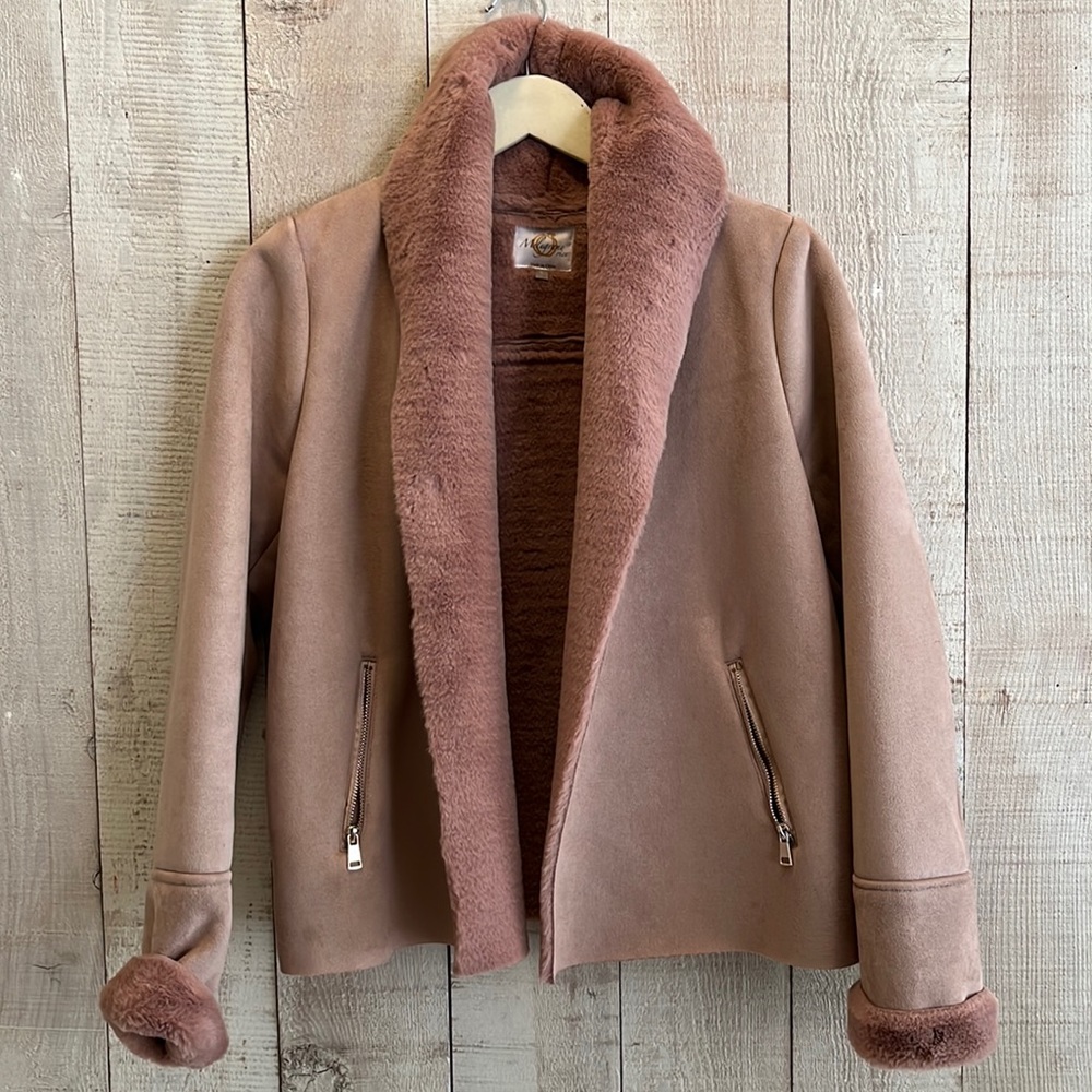 Melograno Rico pink faux suede faux fur jacket